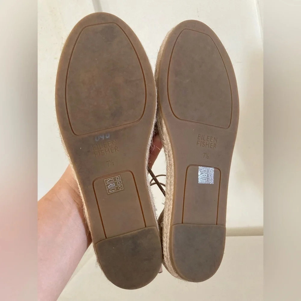EILEEN Fisher lace up tan leather espadrille sandals 7 1/2
